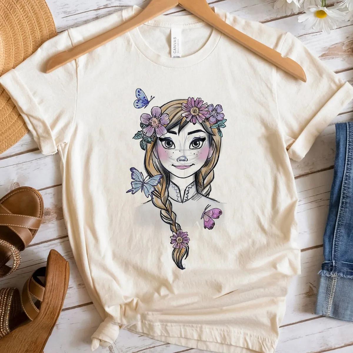 Frozen Anna Illustrated Boho Flowers Graphic Shirt 4