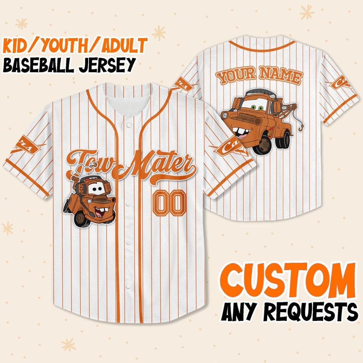 Custom Disney Cars Lightning Tow Mater Baseball Jersey 1