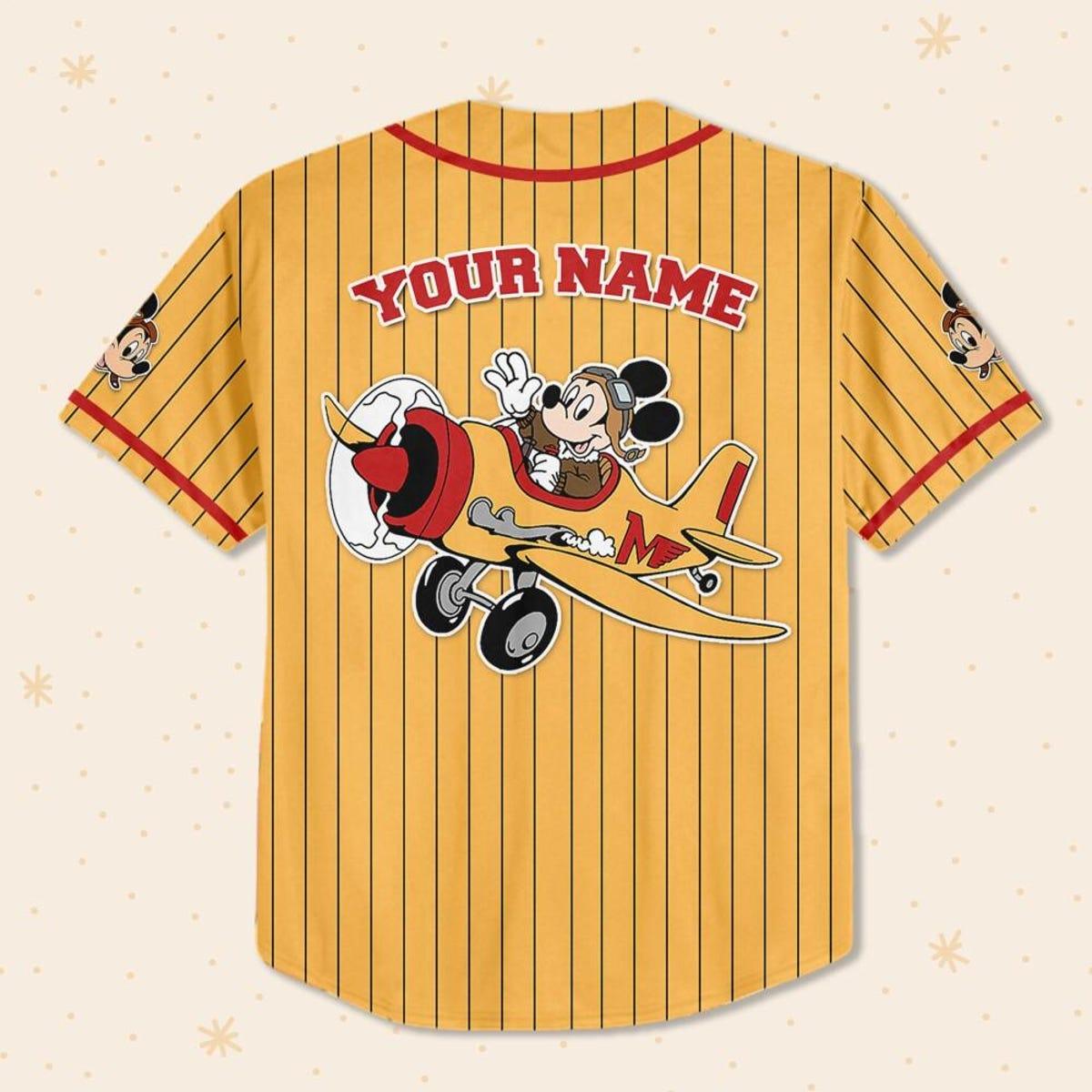 Personalize Mickey Mouse Fly A Plane Yellow Red Baseball Jersey 3